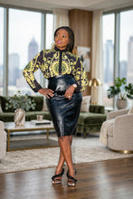 Load image into Gallery viewer, Black Beaded Leather Knee Length Skirt - lifestyle