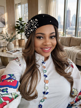 Load image into Gallery viewer, Studded Wool Beret with Pearls and Rhinestones - lifestyle