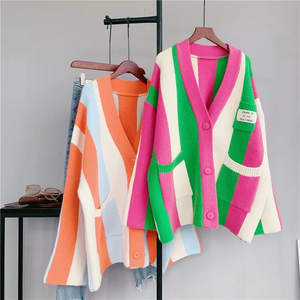 Striped longsleeves Cable Knit Sweater