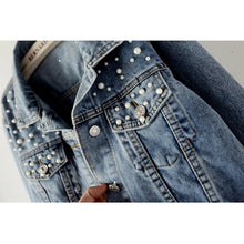 Load image into Gallery viewer, Pearl studded Boyfriend Jean Jacket