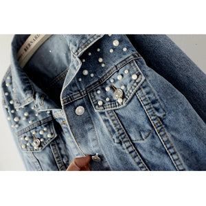 Pearl studded Boyfriend Jean Jacket