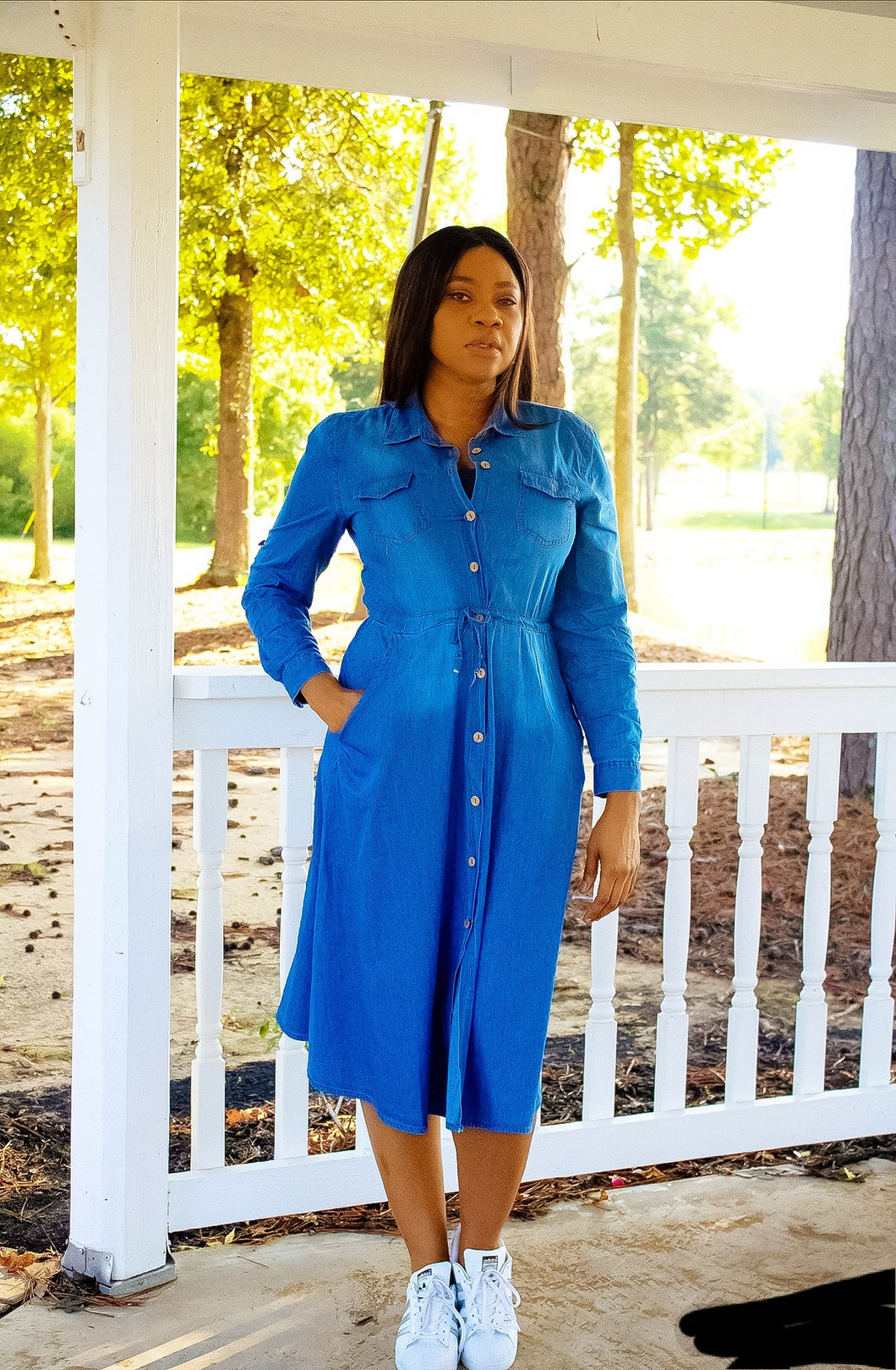 Midi Denim Long Sleeves Shirt Dress