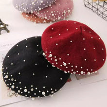 Load image into Gallery viewer, Studded Wool Beret with Pearls and Rhinestones