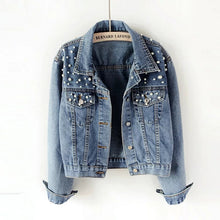 Load image into Gallery viewer, Pearl studded Boyfriend Jean Jacket