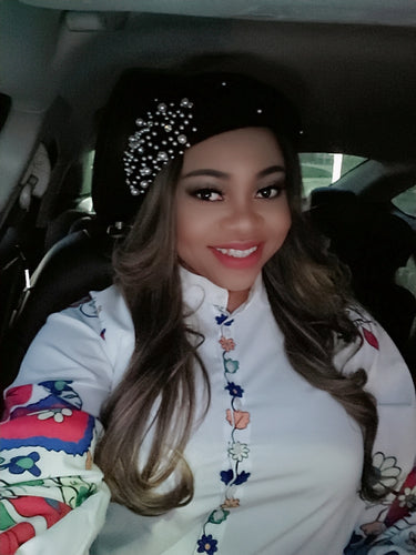 Studded Wool Beret with Pearls and Rhinestones