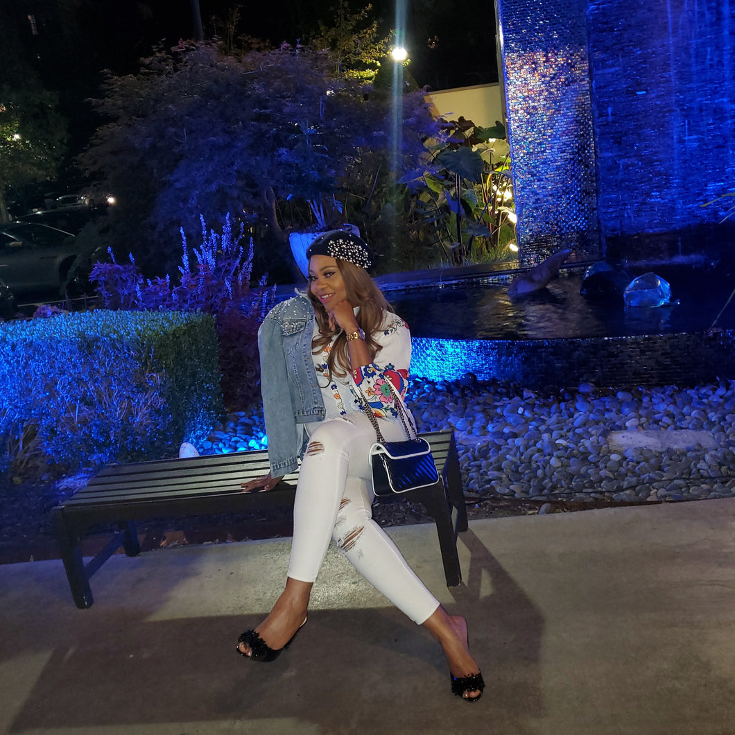 Pearl studded Boyfriend Jean Jacket
