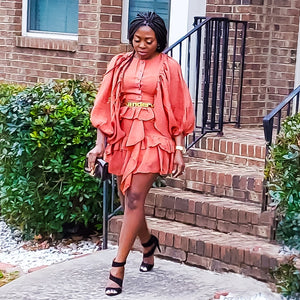 Trumpet sleeve mini dress