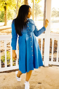 Midi Denim Long Sleeves Shirt Dress