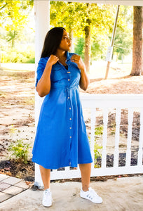 Midi Denim Long Sleeves Shirt Dress