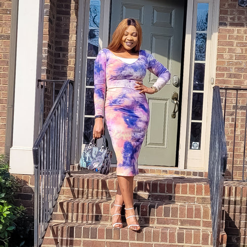 Tie Dye Long Sleeves Bodycon Midi Dress