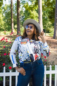 White print long sleeves shirt