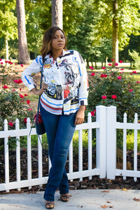White print long sleeves shirt