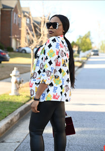 Ace of Spades Three Quarter Sleeves Print Blazer