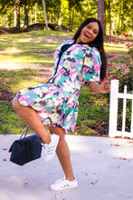 Load image into Gallery viewer, 3 Quarter Lantern Sleeve Multicolored Skater Mini Dress